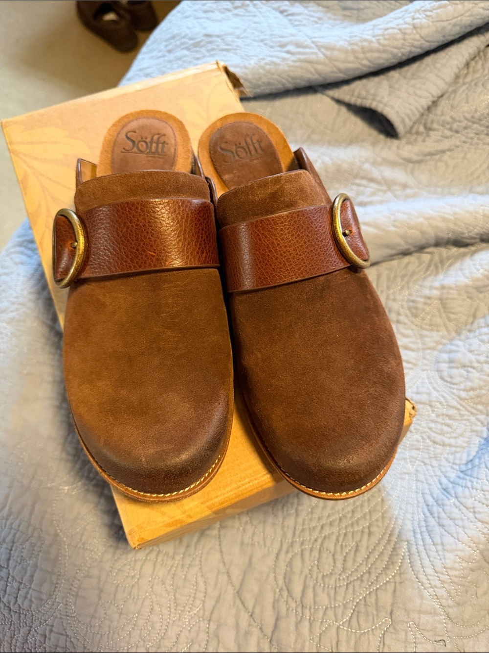 Sofft Brown Suede Slip-On Clog with Buckle